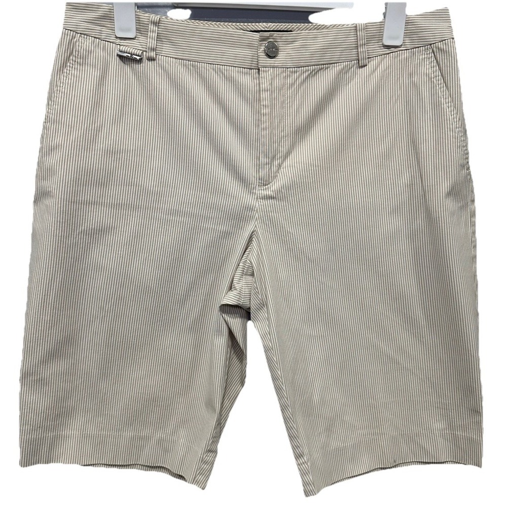 Ralph Lauren Active Bermuda Shorts Women's Sz 10 Khaki Stripes Preppy 4 Pockets